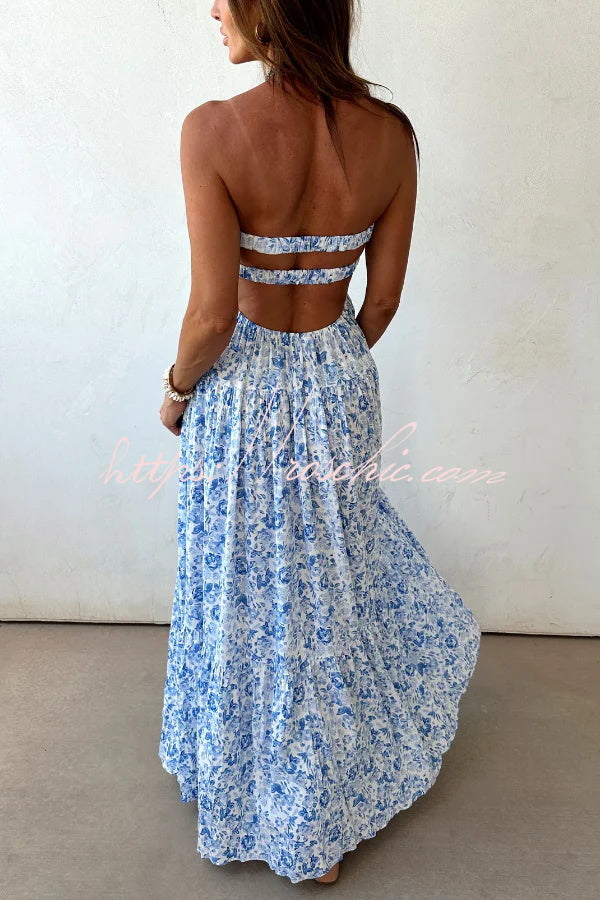 Floral Print Sleeveless Off-shoulder Cutout Resort Style Maxi Dress
