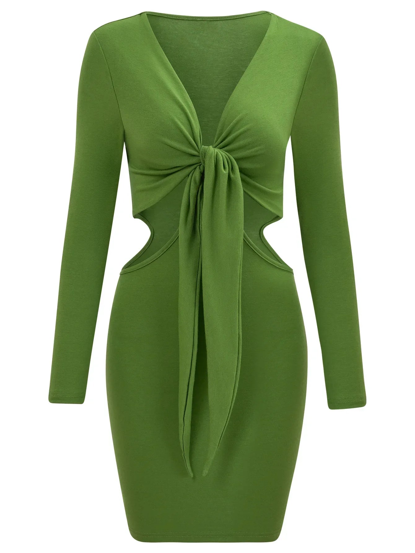 Mid Waist Split V-Neck Elastic Outfits Solid Midi Dresses