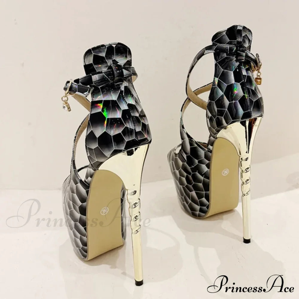 Summer Platform High Heels Pumps Sandal Women Sexy Snake Print Peep Toe Buckle Strap Banquet Dress Shoe
