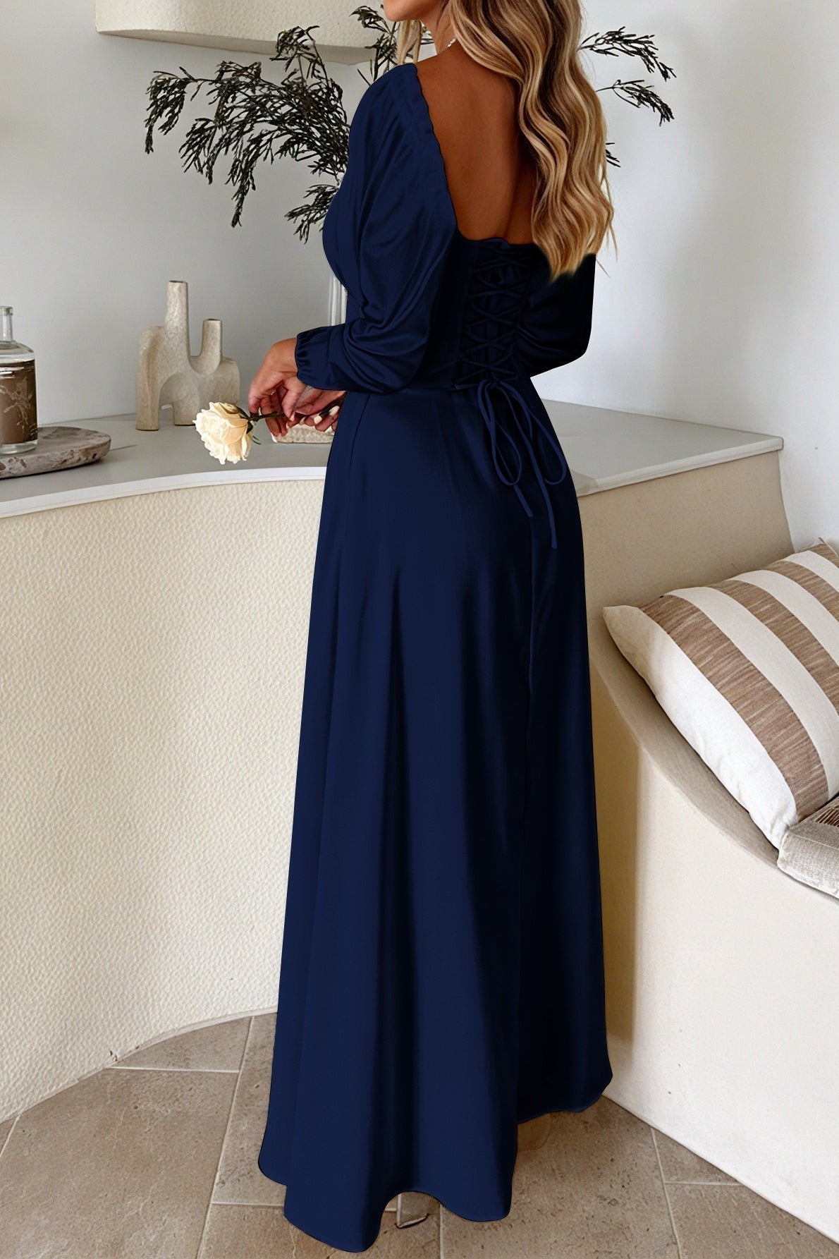 Vestido de fiesta de manga larga liso