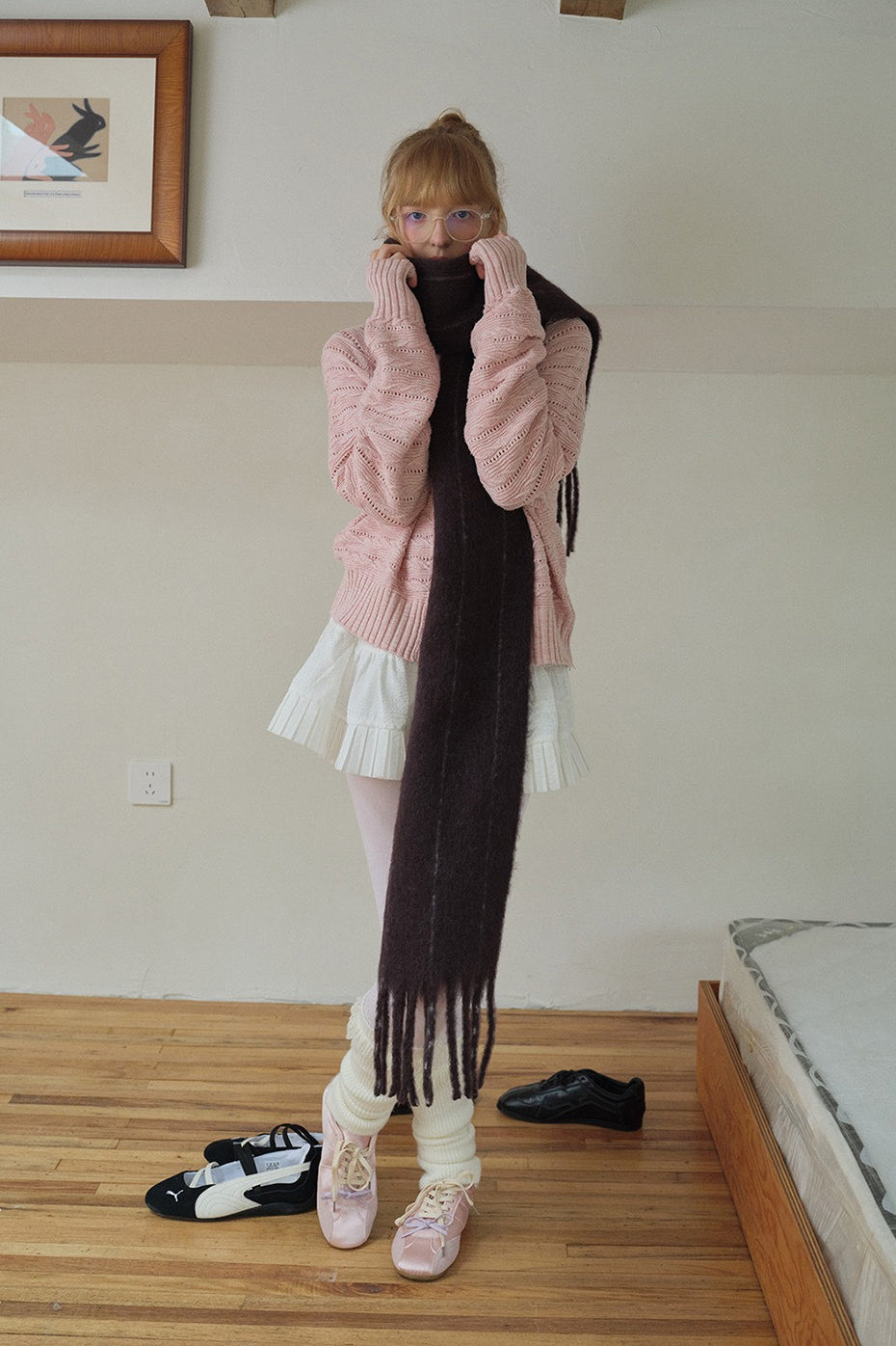Bufanda unisex de mezcla de lana al 25% con rayas verticales