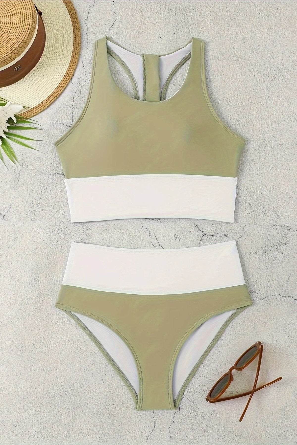 Conjunto de bikini de dos piezas con cremallera frontal y ajuste curvo
