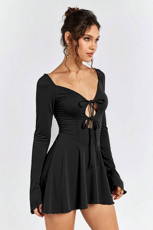 Ruffle Trim Corset Lace Up Cut Out Mini Dress