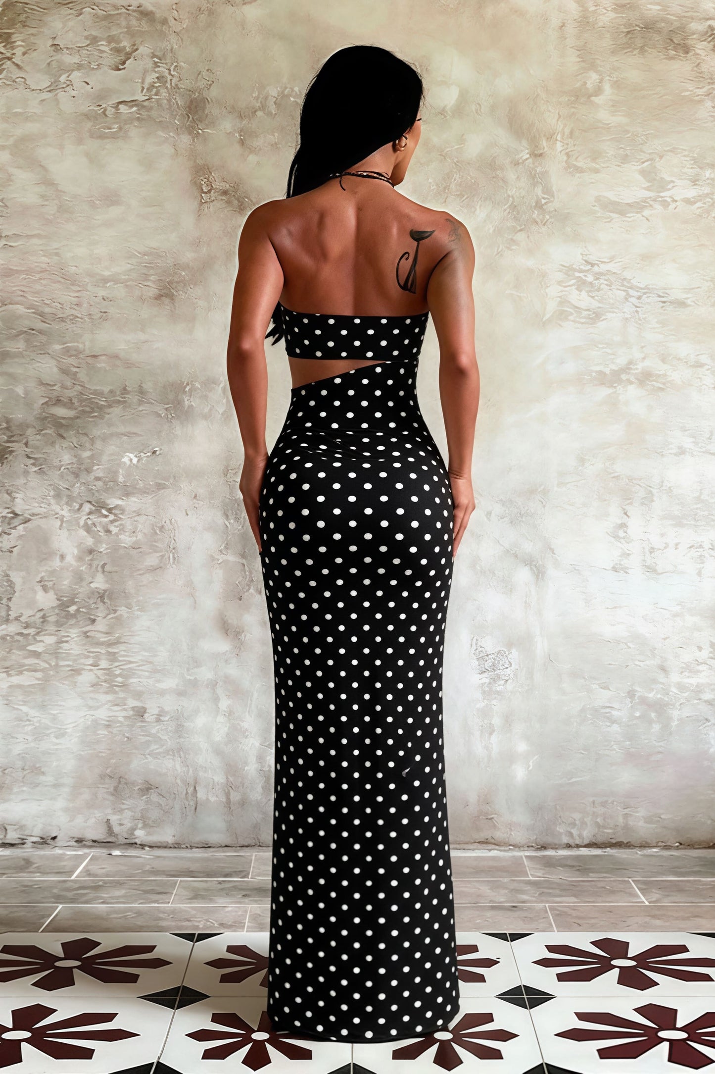 Vestido maxi bodycon sin tirantes estampado con aberturas