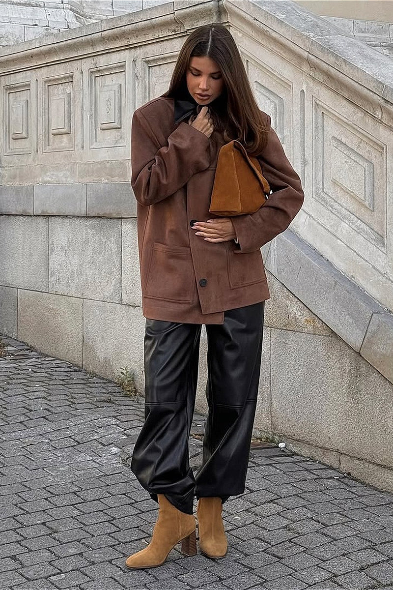 Vintage Suede Collar Contrast Jacket