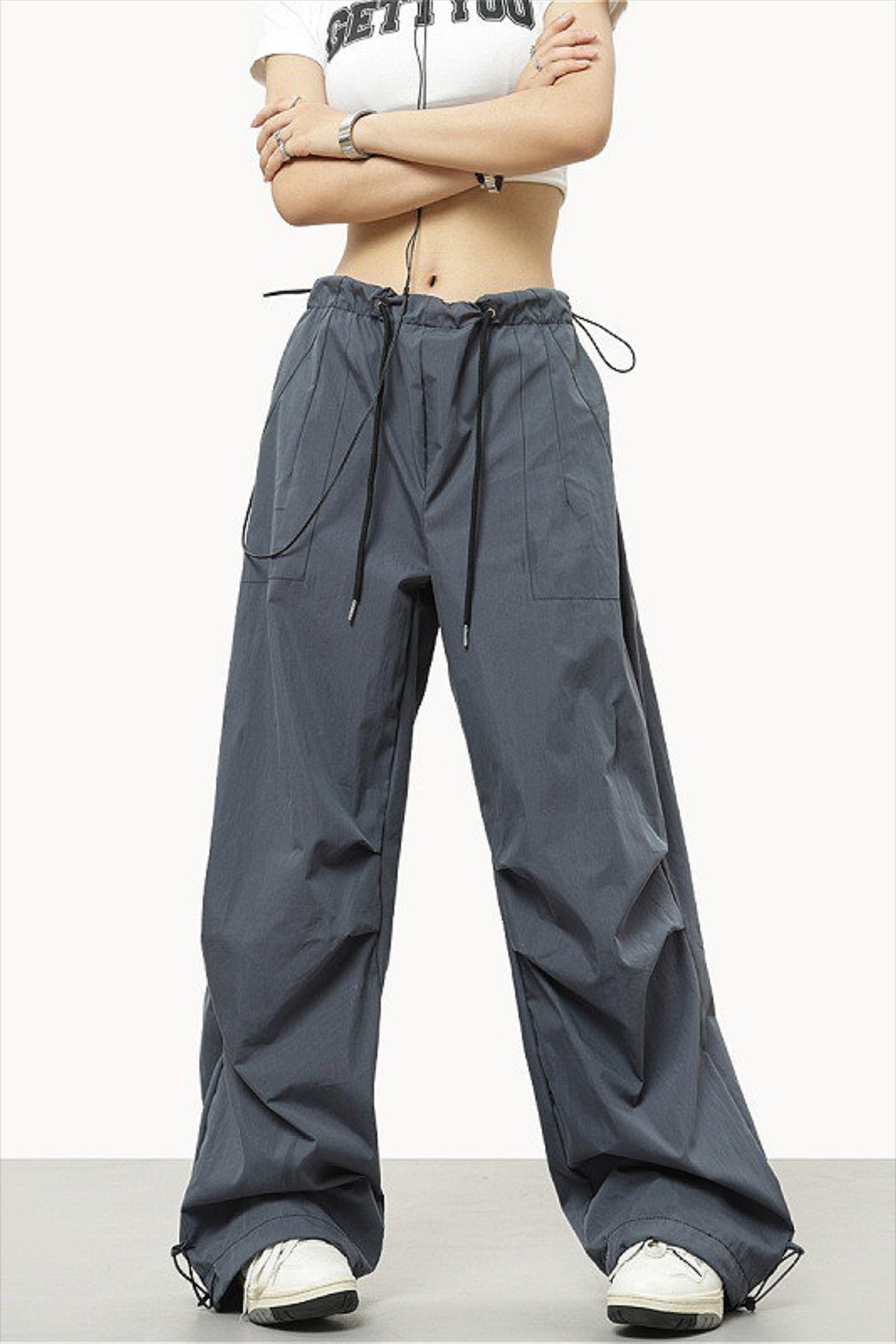 Pantalones deportivos casuales lisos con cordón y cintura elástica