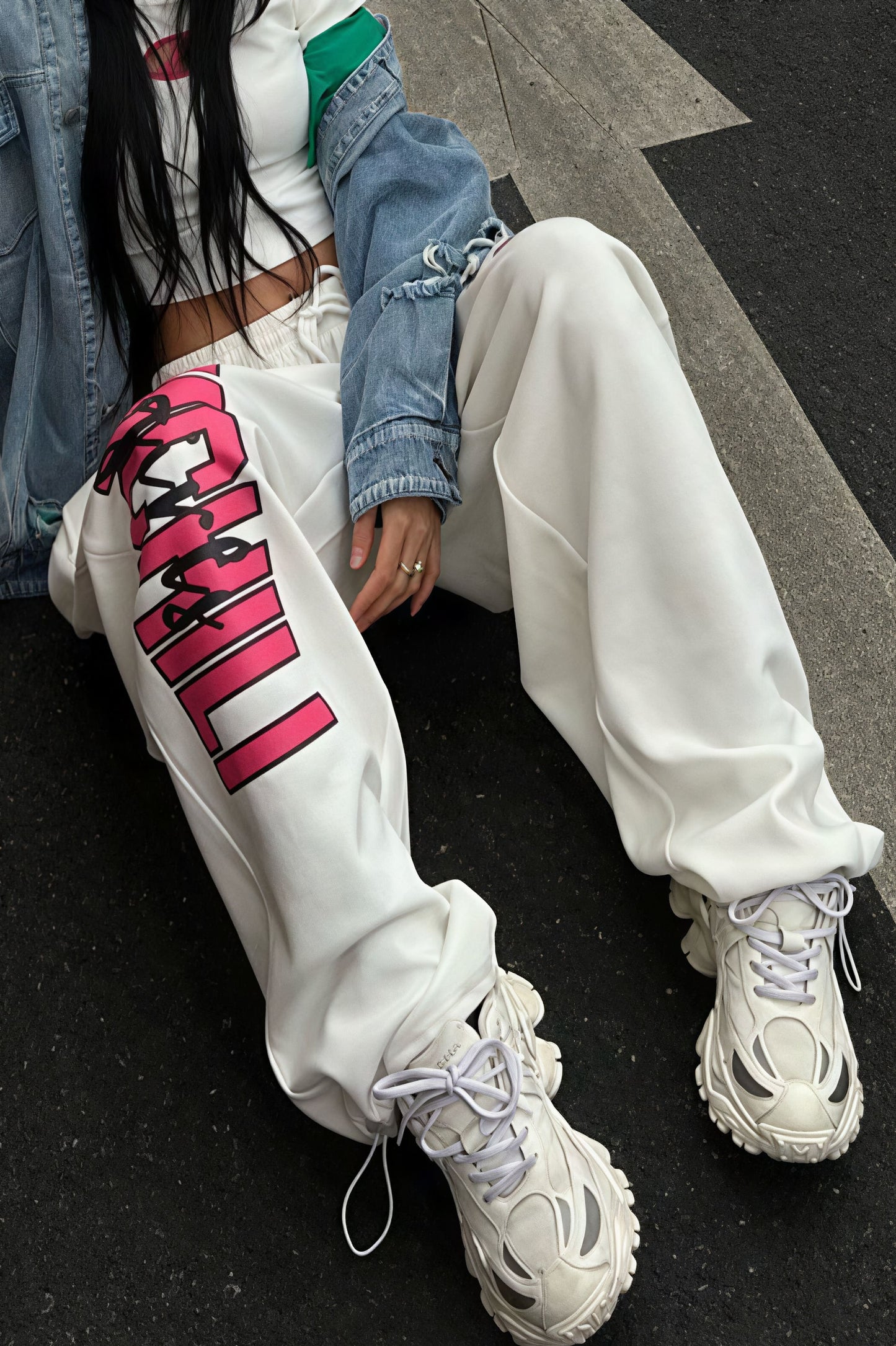 Pantalones Anchos Drapeados con Estampado Hip Hop
