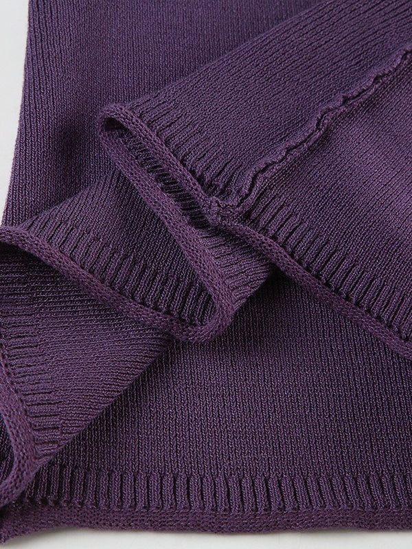 Ribbed Deep V Neck Knit Long Sleeve Tee