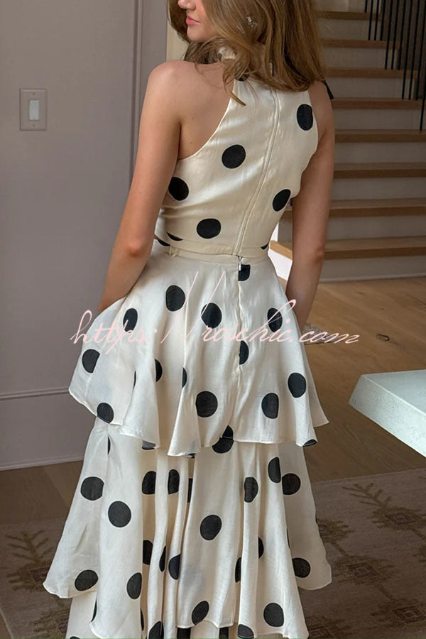 Gift To You Polka Dot Print High Rise Layered Hem Maxi Skirt