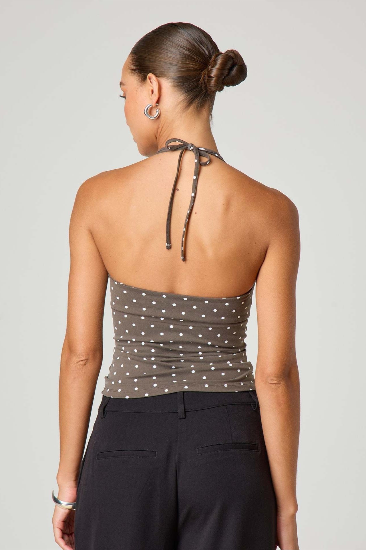 Top halter ajustado de cuadros y lunares sexi