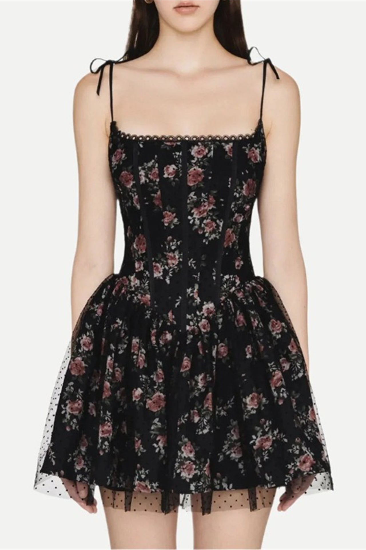 Gothic Floral Lace Trim Mini Dress