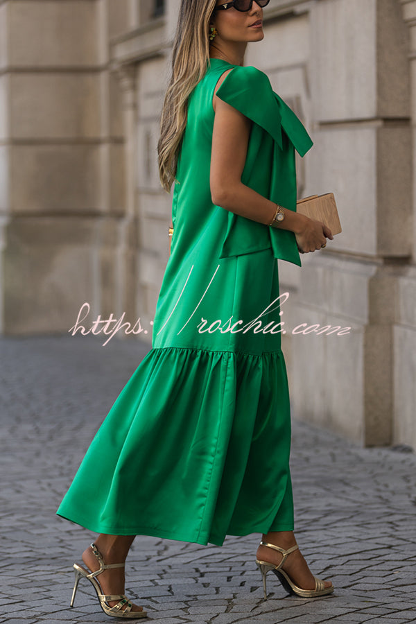 Ever Yours Satin Oversized Bow Detail Sleeveless Loose Maxi Dress