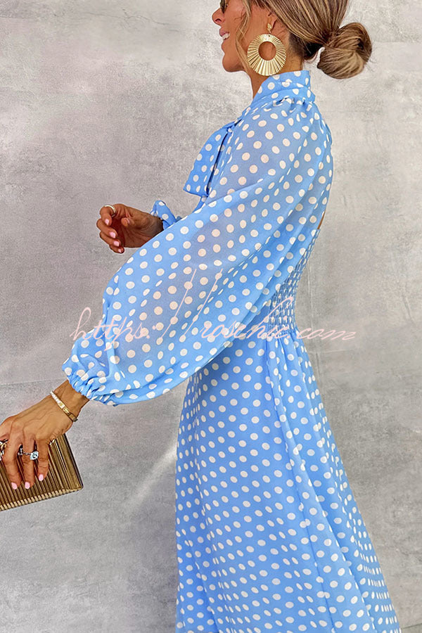 Alyasia Chiffon Polka Dot Print Split Balloon Sleeve Back Smocked Maxi Dress