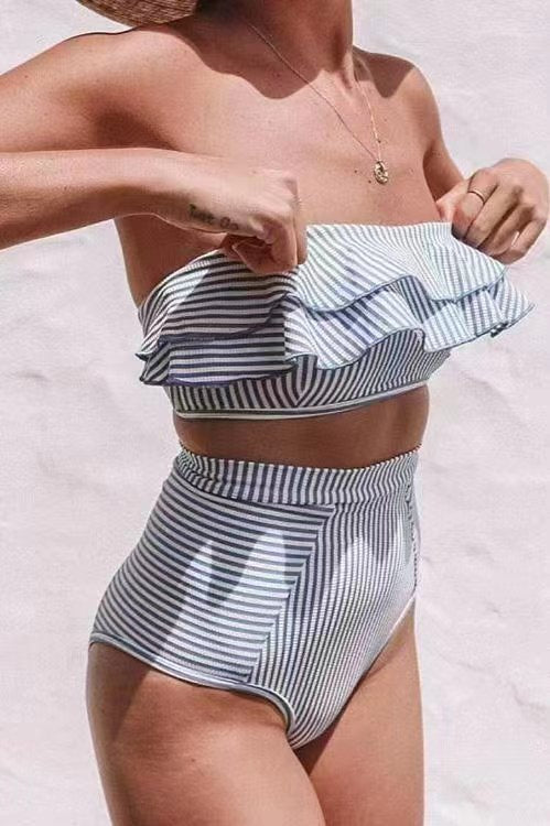 Conjunto de bikini de dos piezas de rayas, adelgazante y a la moda
