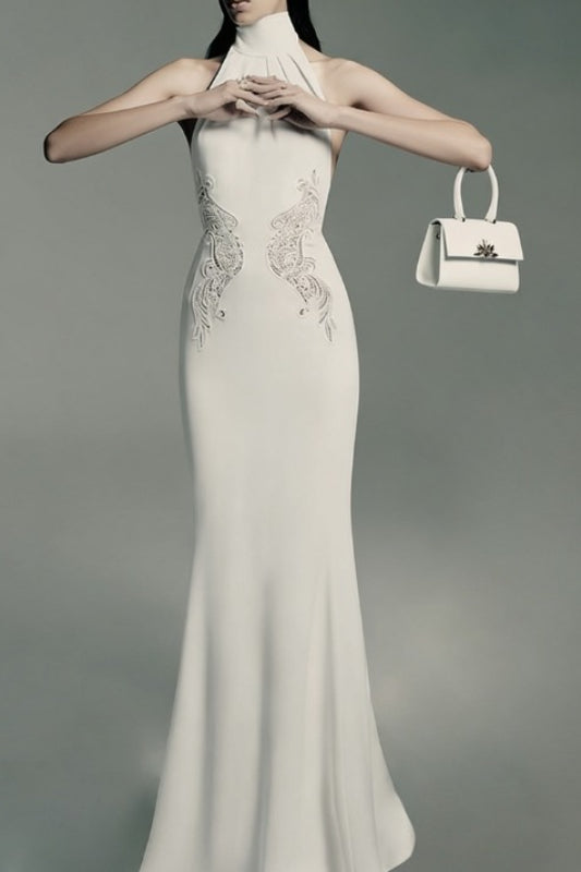 High Neck Lace Mermaid Reception Dress