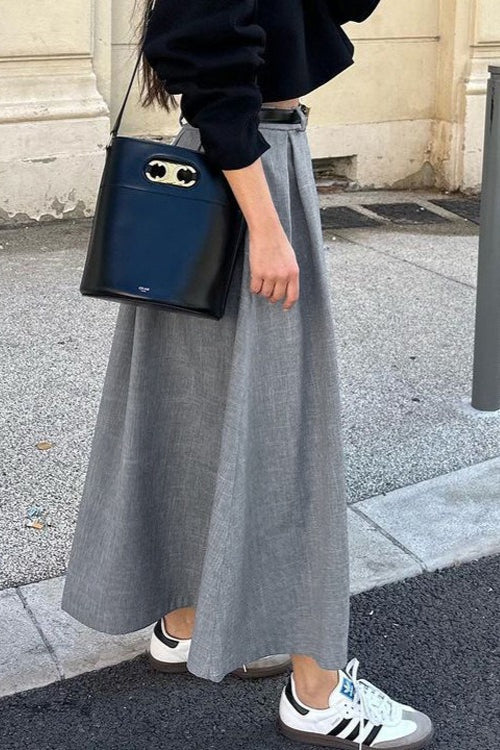 Retro A-Line Pleated Midi Skirt