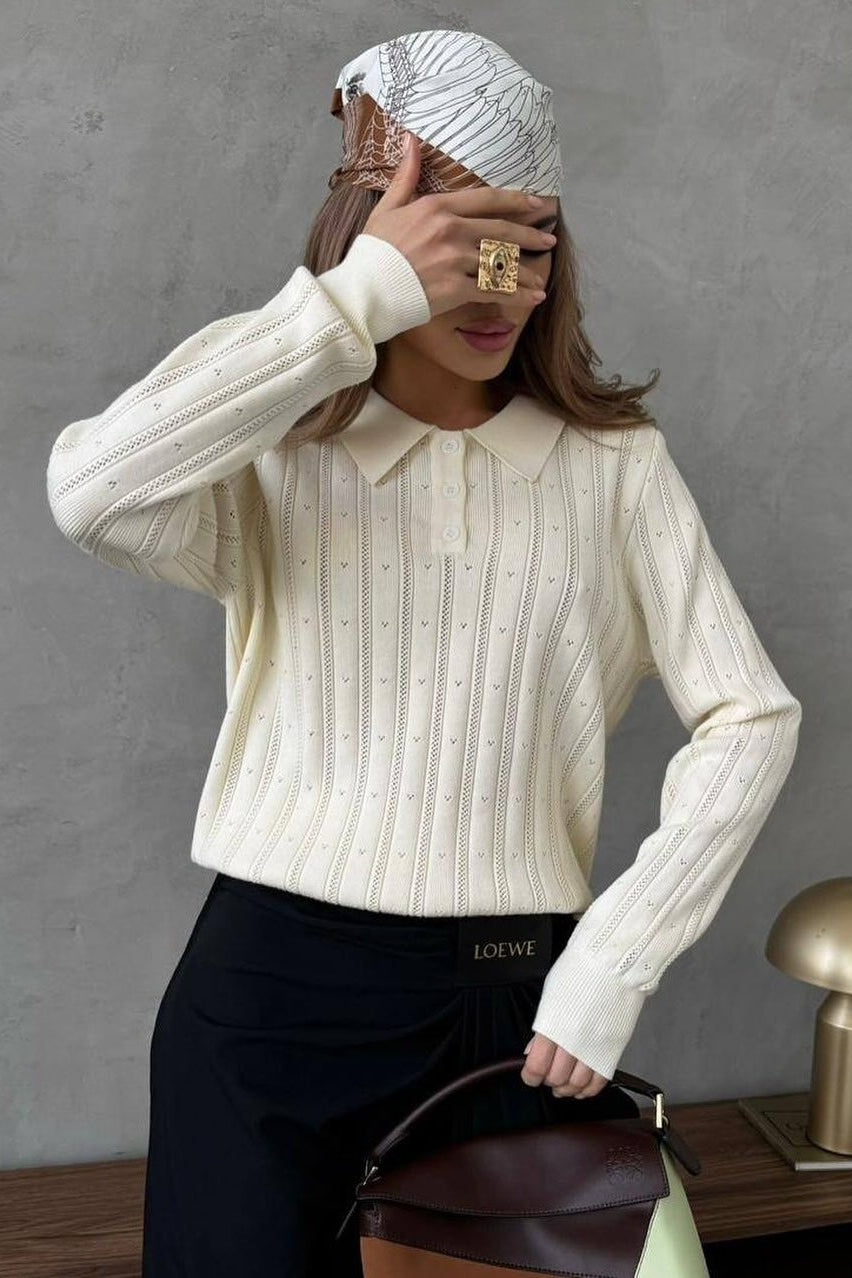 Blusa holgada de manga larga con cuello polo jacquard
