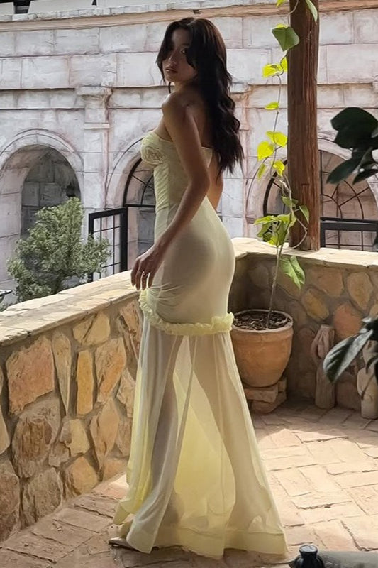 Vestido maxi elegante de retazos florales sólidos con deshuesado y lazo fruncido