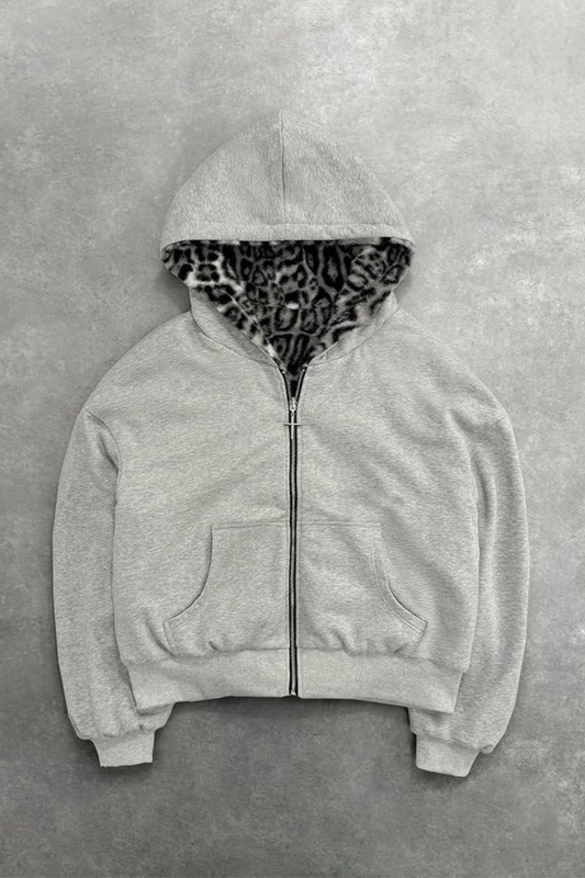 Reversible Leopard Print Zip Loose Vintage Hoodie