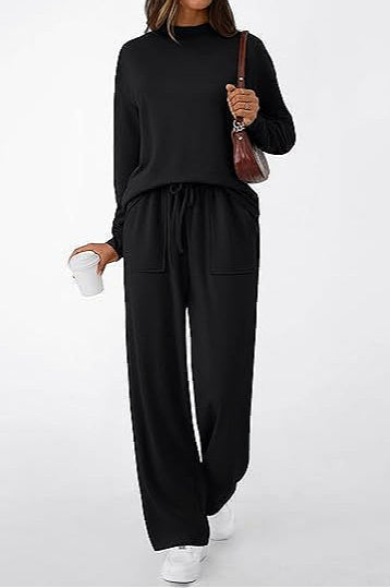 Chic Pocketed Drawstring Solid Casual Two Piece Set