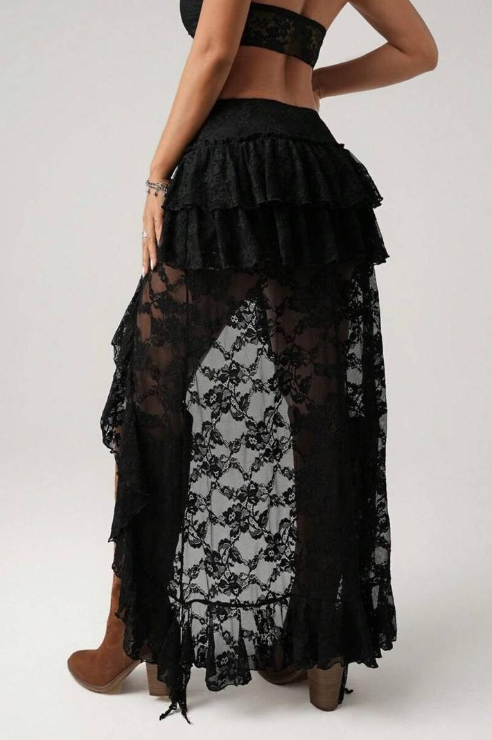 Lace Asymmetric Bodycon Skirt