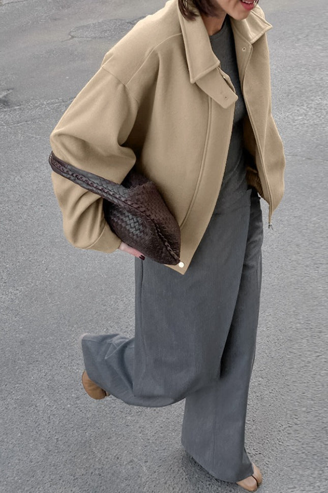 Chaqueta de viaje holgada con cuello de mezcla de lana gruesa