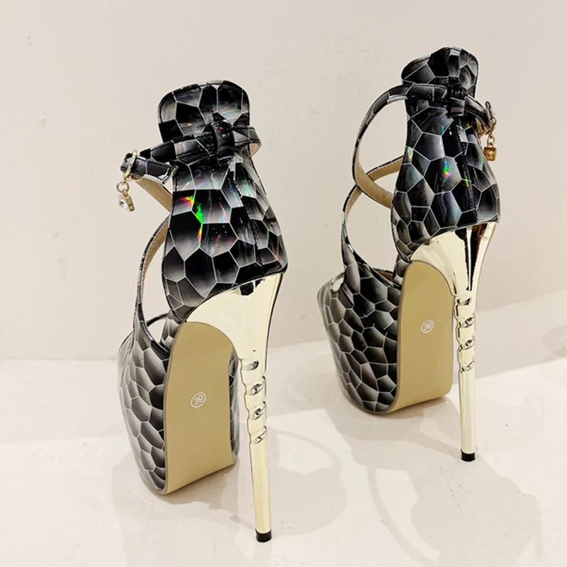 2024 Summer Platform High Heel Snake Print Peep Toe High Heel
