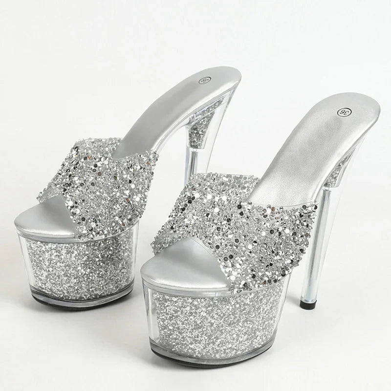 Size 34-43 20CM Platform Sequined Transparent High High Heel