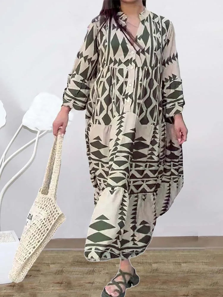 DressBetty - 2024 Elegant Vintage Floral Printed Boho Dress with Long Sleeves