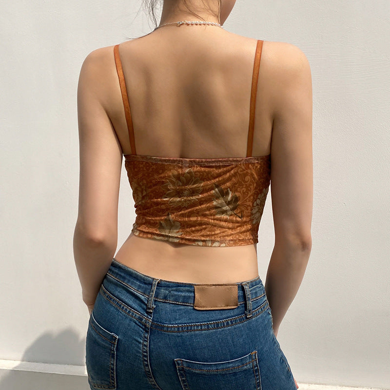 Top lencero vintage con estampado de hojas de arce