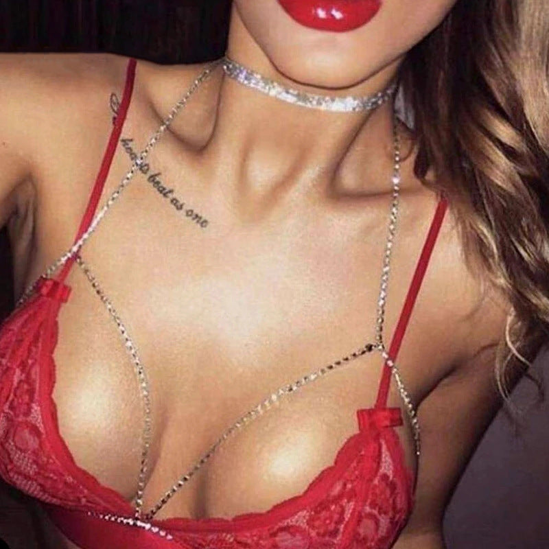 Cadena para el cuerpo de pedrería sexy con cuello halter