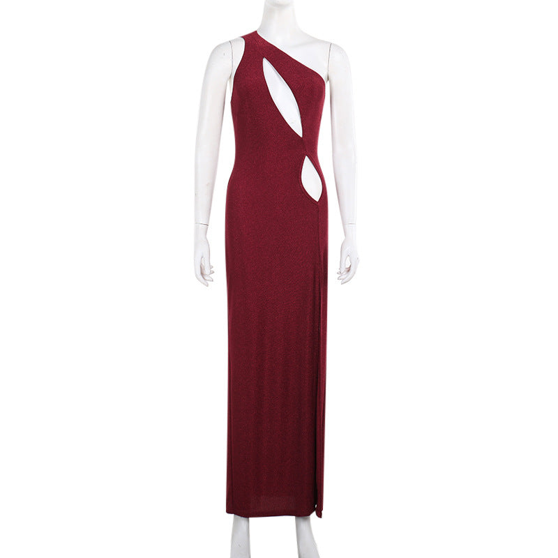 One-Shoulder Cutout Split Bodycon Party Dress