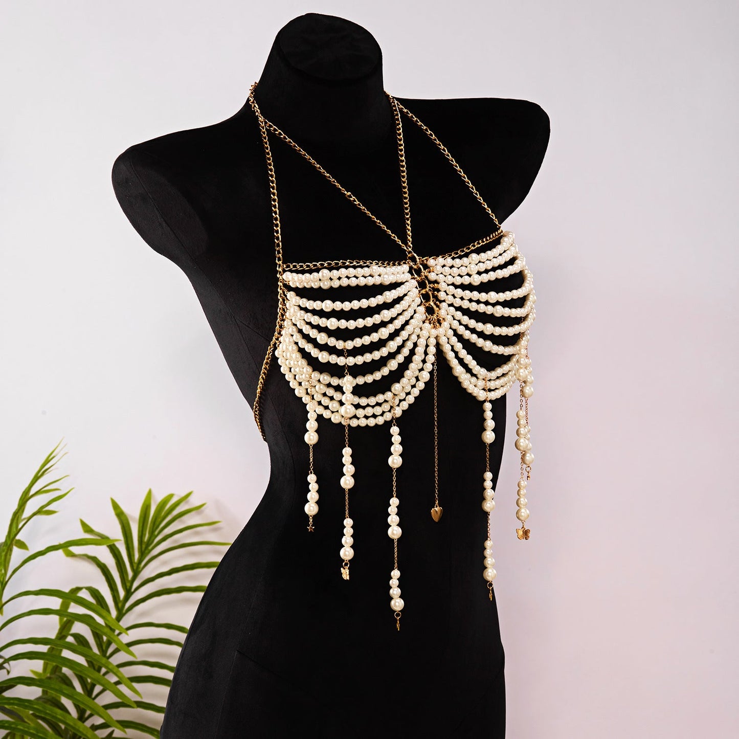 Cadena Corporal Halter con Borlas y Cuentas de Perlas