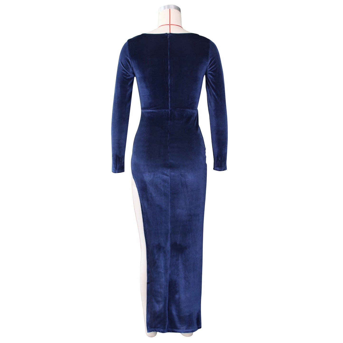DressBetty - Elegant Velvet High Waist Slit Maxi Dress Long Sleeve Evening Party Dress