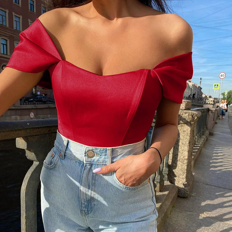 Satin Fishbone One Shoulder Strapless