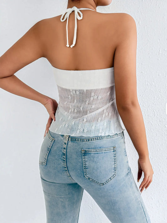 Low Neck Pleated Y2K Lace-up Cami Top