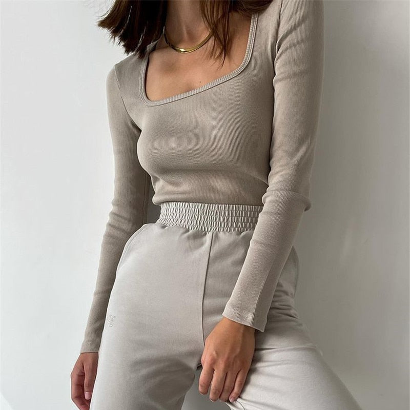 DressBetty - Basic Square Neck Knitted Tee