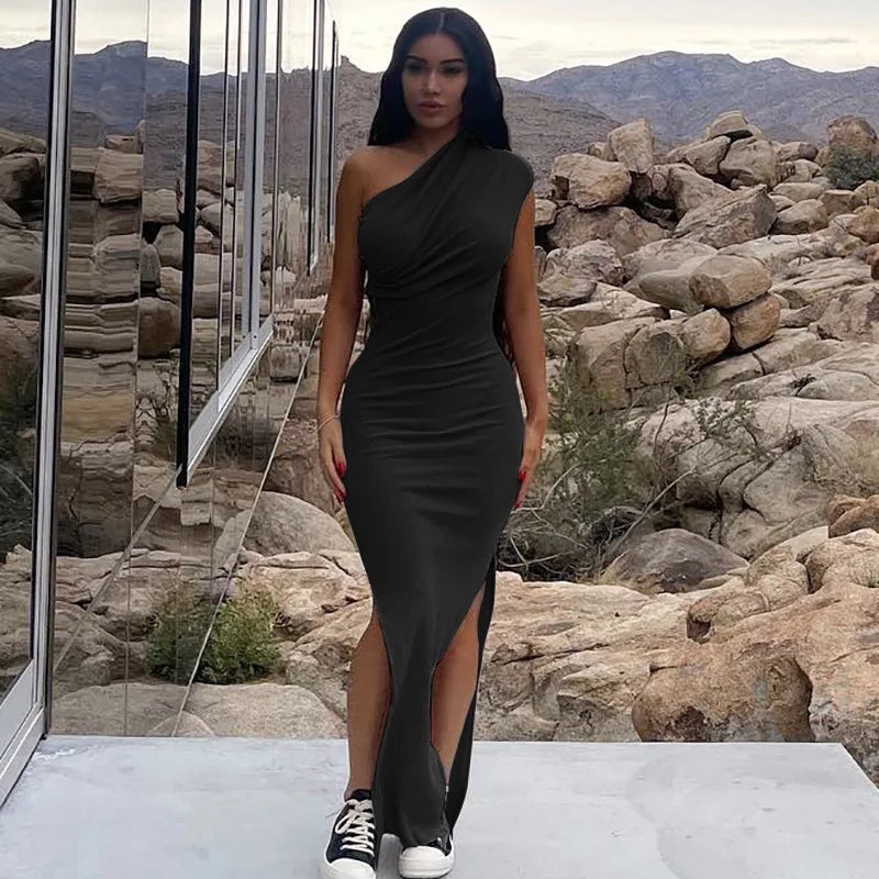 Slit Strapless Backless Maxi Party Dress