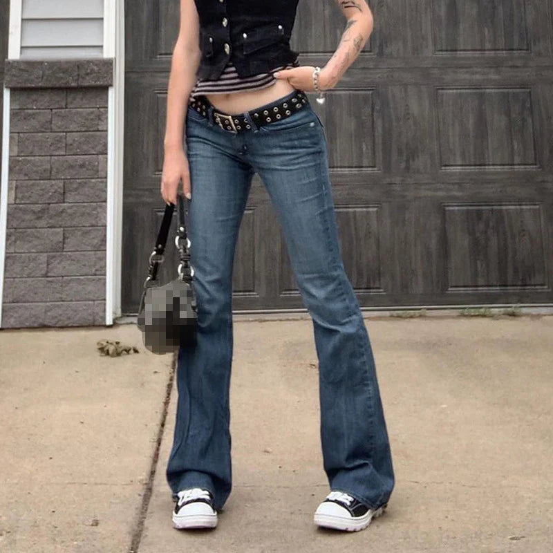 DressBetty - 2024 Blue Bell Bottom Boot-cut Fashion Streetwear Jeans