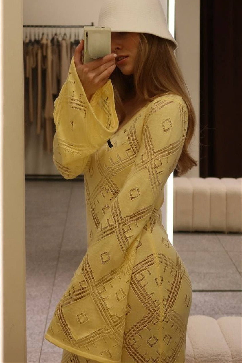 Vestido maxi de punto argyle jacquard de manga larga