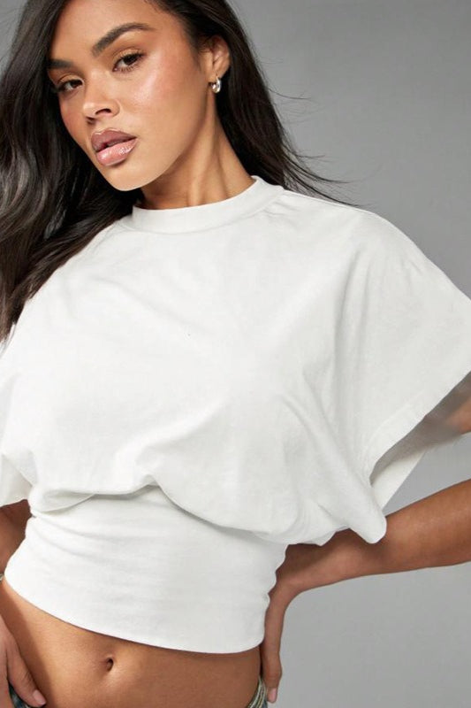 Camiseta de manga corta suelta con cuello redondo liso