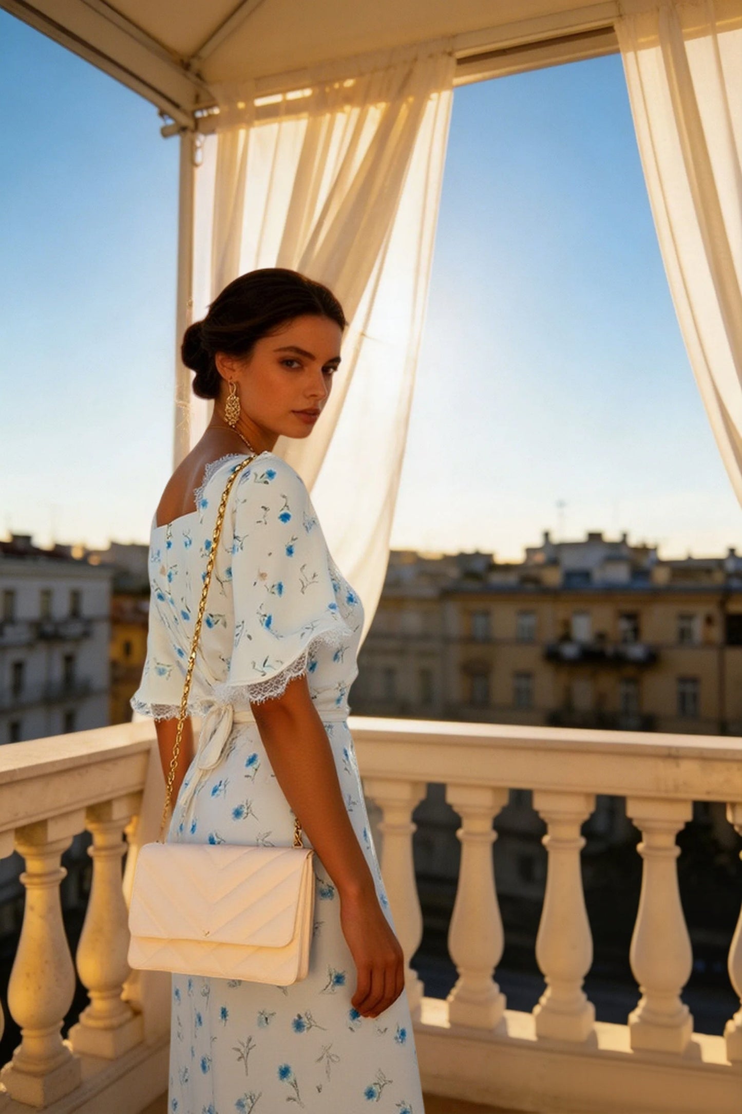 Satin Puff Sleeve Floral Dress