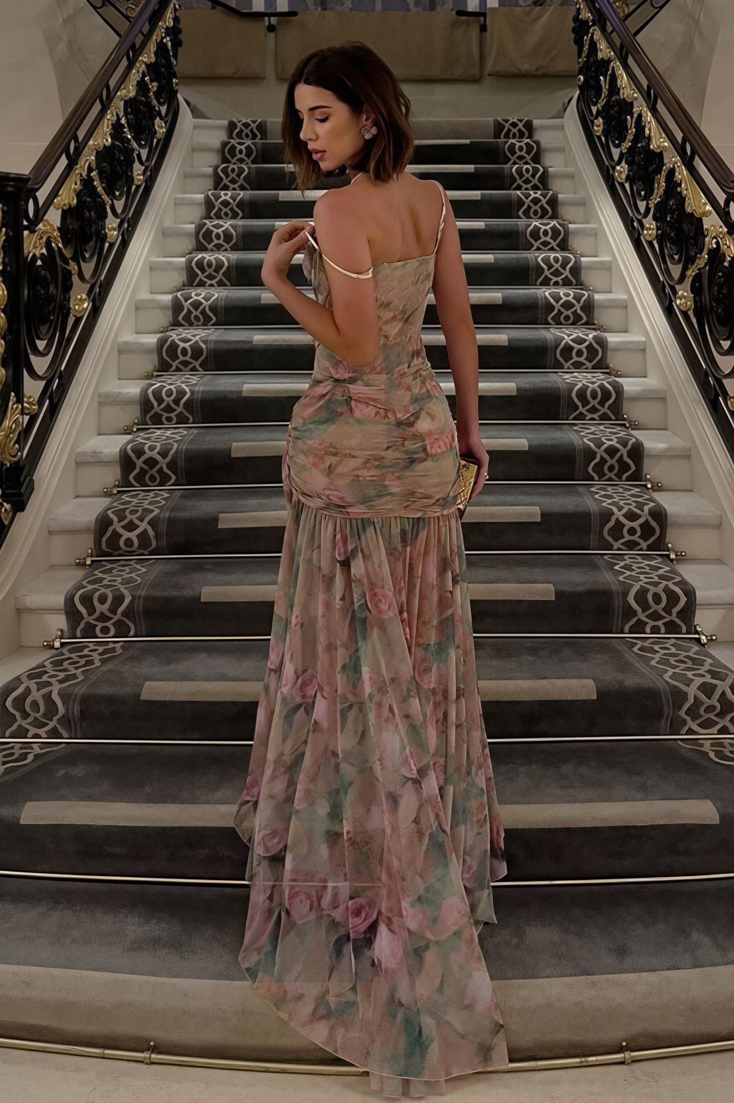 Vestido Largo Sexy con Estampado de Tirantes y Abertura
