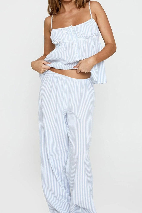 Conjunto de dos piezas de camisola suelta a rayas y pantalones largos