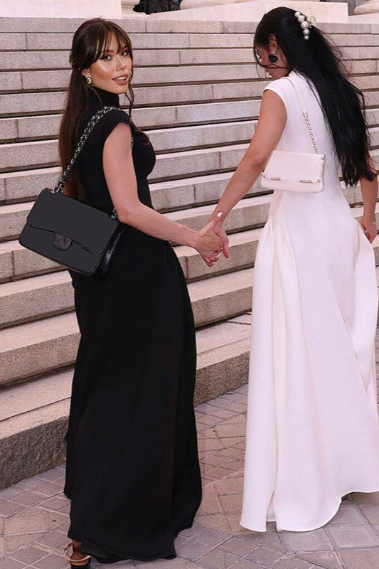 Vestido elegante sin mangas liso con cintura fruncida