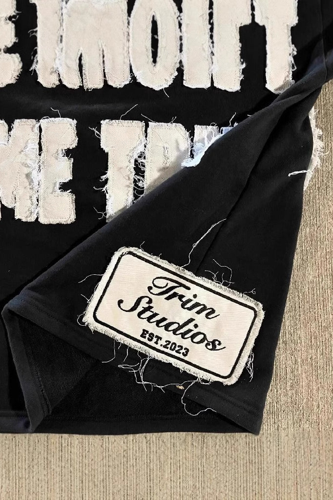 Sudadera Holgada con Letras y Parches Estilo Urbano