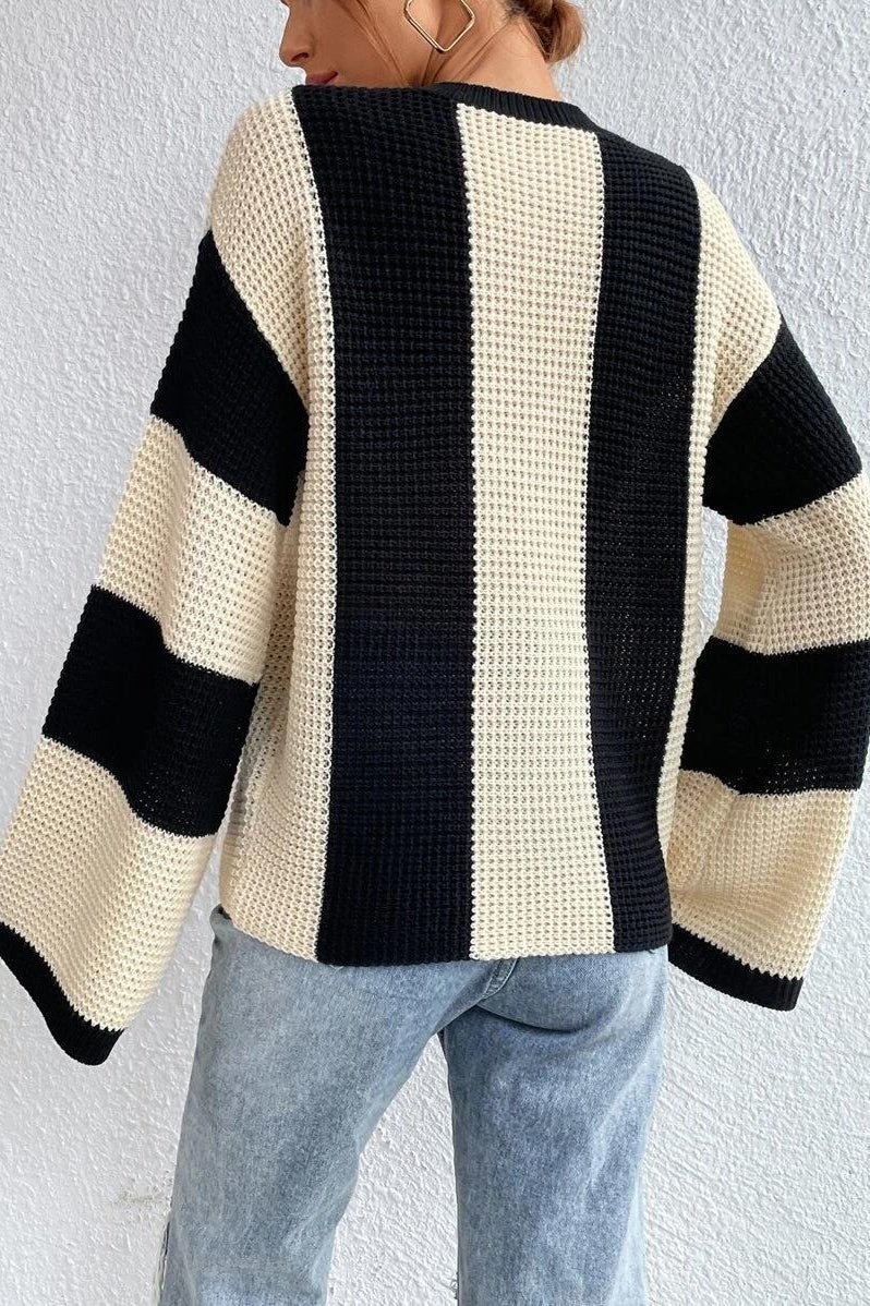 Unique Striped Crewneck Niche Stylish Knit Sweater