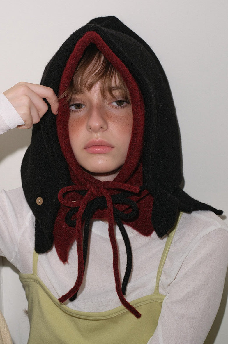 Gorro Balaclava de Punto Oversize de Lana Sólida con Cordón