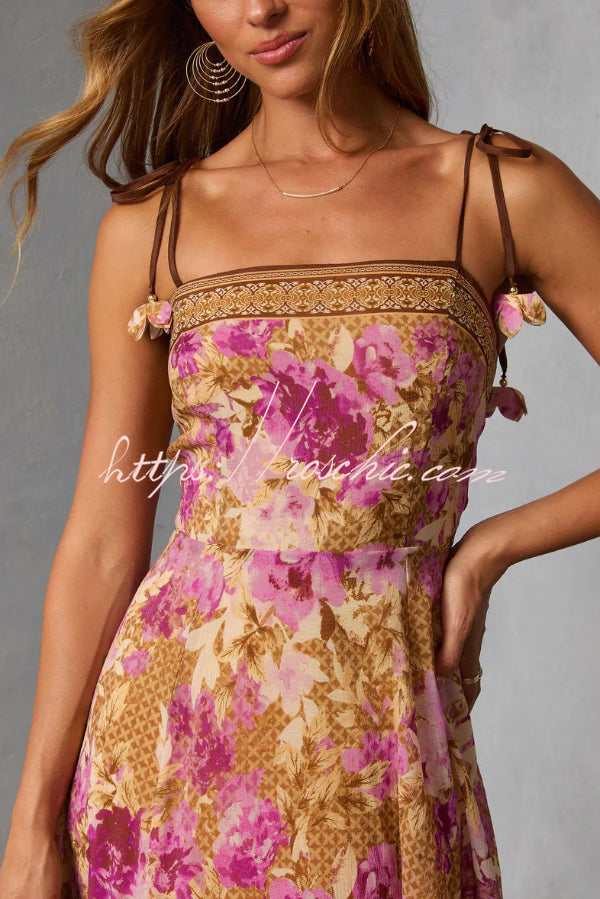 Fashionable Floral Print Square Neck Casual Vacation Maxi Dress