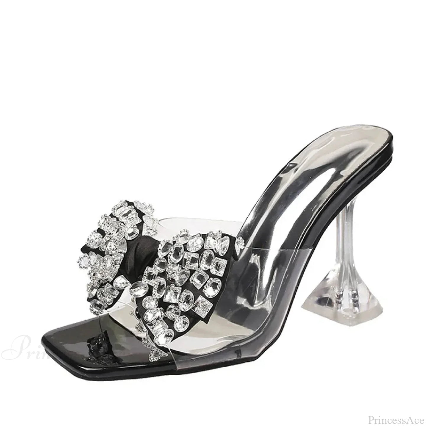 Big Size Clear Modern Slippers Sexy Crystal Bowknot Square Toe Transparent Sandals High Heel